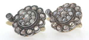 Paio di orecchini in oro giallo 18 kt e argento, in stile antico, con diamanti usato