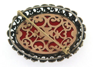 Spilla D'epoca in oro 12 kt e argento 800 d'epoca prima metà del 900 con miniatura gentilizia