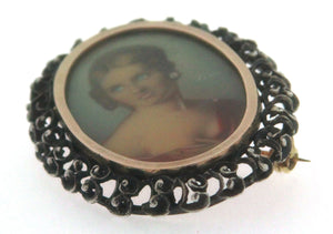 Spilla D'epoca in oro 12 kt e argento 800 d'epoca prima metà del 900 con miniatura gentilizia