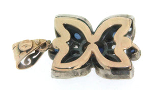 Ciondolo D'epoca in oro rosa 14 kt e argento in stile antico con zaffiri blu e diamanti anni 50 usato