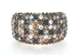 Anello in oro rosa 18 kt, con diamanti bianchi, neri e brown