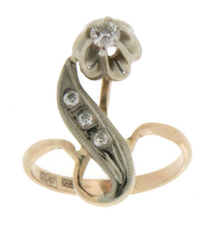 Anello D'epoca anni 50 in oro 14 kt con diamanti