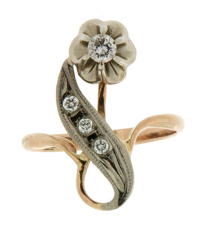 Anello D'epoca anni 50 in oro 14 kt con diamanti