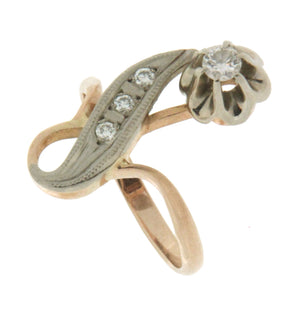 Anello D'epoca anni 50 in oro 14 kt con diamanti
