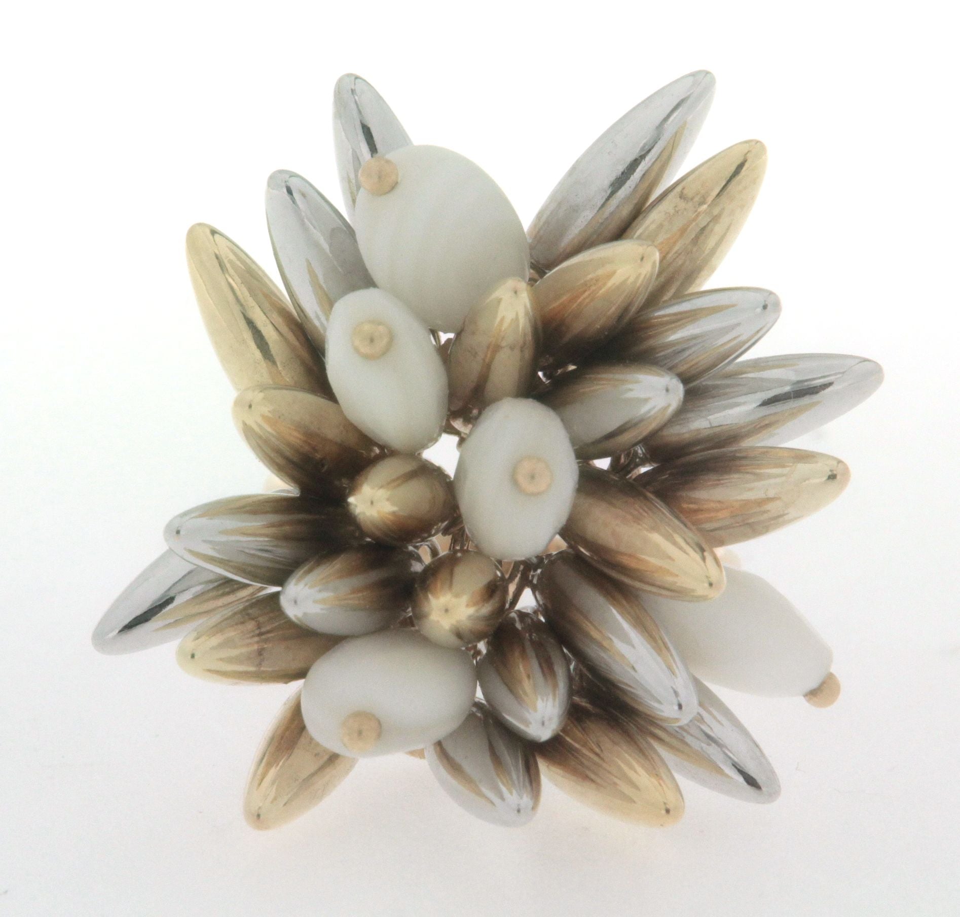 Anello in oro giallo e oro bianco 18 kt anni 60 70 con pietre dure