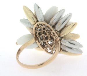 Anello in oro giallo e oro bianco 18 kt anni 60 70 con pietre dure