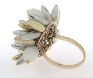 Anello in oro giallo e oro bianco 18 kt anni 60 70 con pietre dure