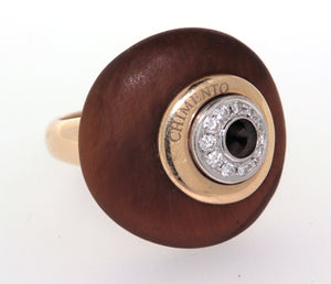Anello Chimento in oro giallo 18 kt con diamanti e legno fossile