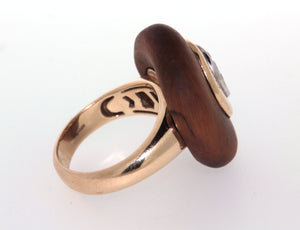 Anello Chimento in oro giallo 18 kt con diamanti e legno fossile