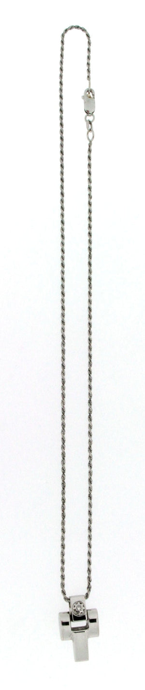 Girocollo Chimento in oro18 kt bianco con croce con un brillante