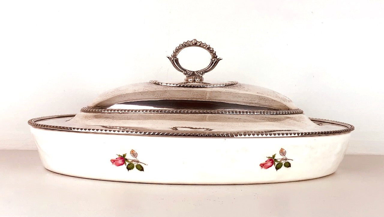 Porta vivande in argento 800 ceramica d'aquitaine france d'epoca