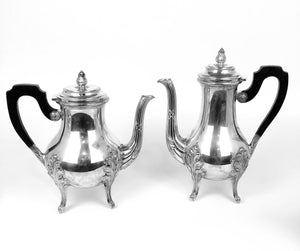 Servizio 5 pezzi vassoio theiera caffettiera lattiera zuccheriera in argento 800 D'epoca