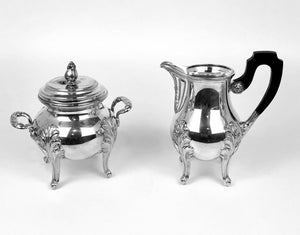 Servizio 5 pezzi vassoio theiera caffettiera lattiera zuccheriera in argento 800 D'epoca