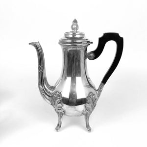 Servizio 5 pezzi vassoio theiera caffettiera lattiera zuccheriera in argento 800 D'epoca