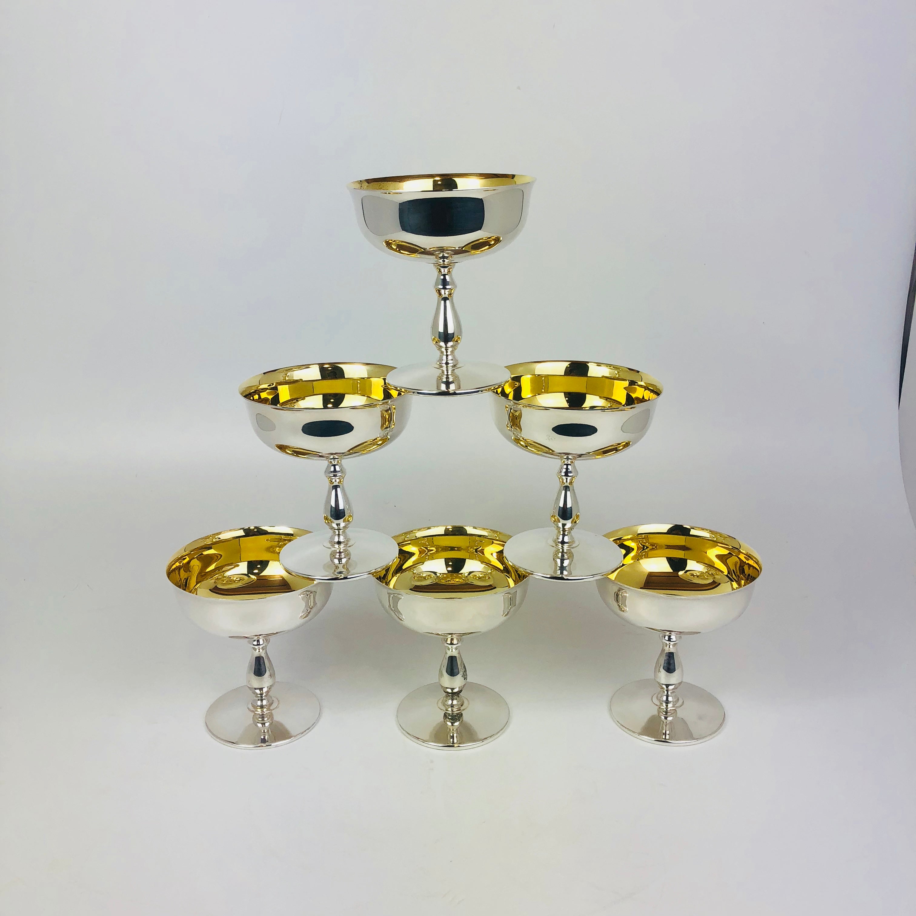 Sei coppe per gelarto in argento '800 dorate inernamente