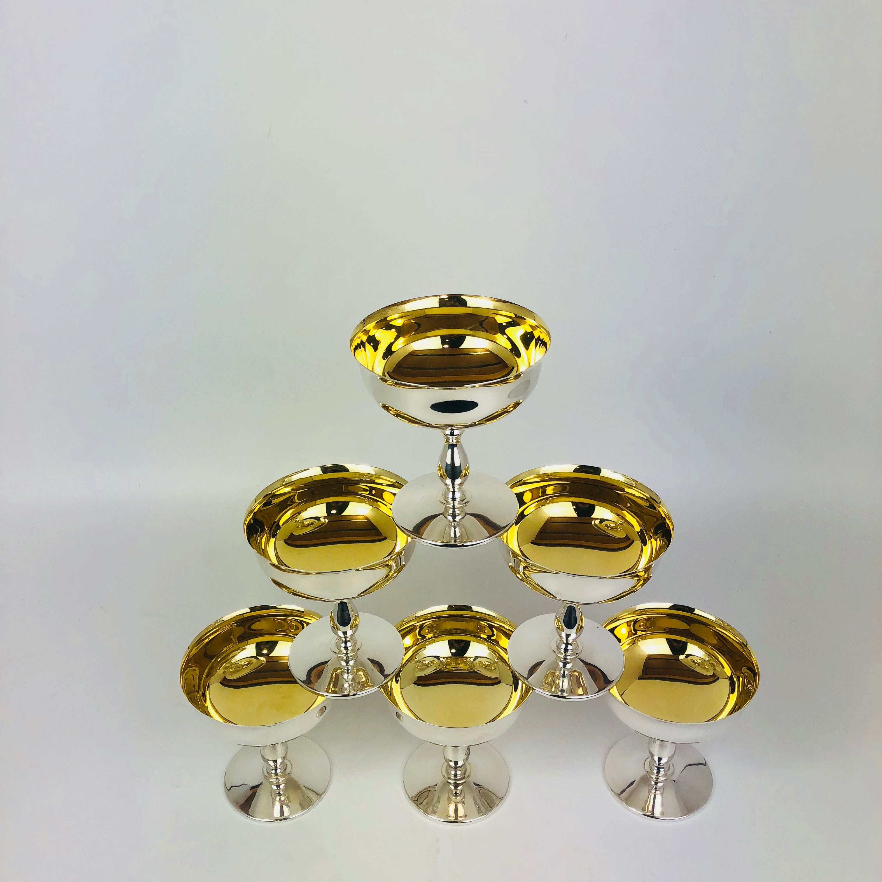 Sei coppe per gelarto in argento '800 dorate inernamente