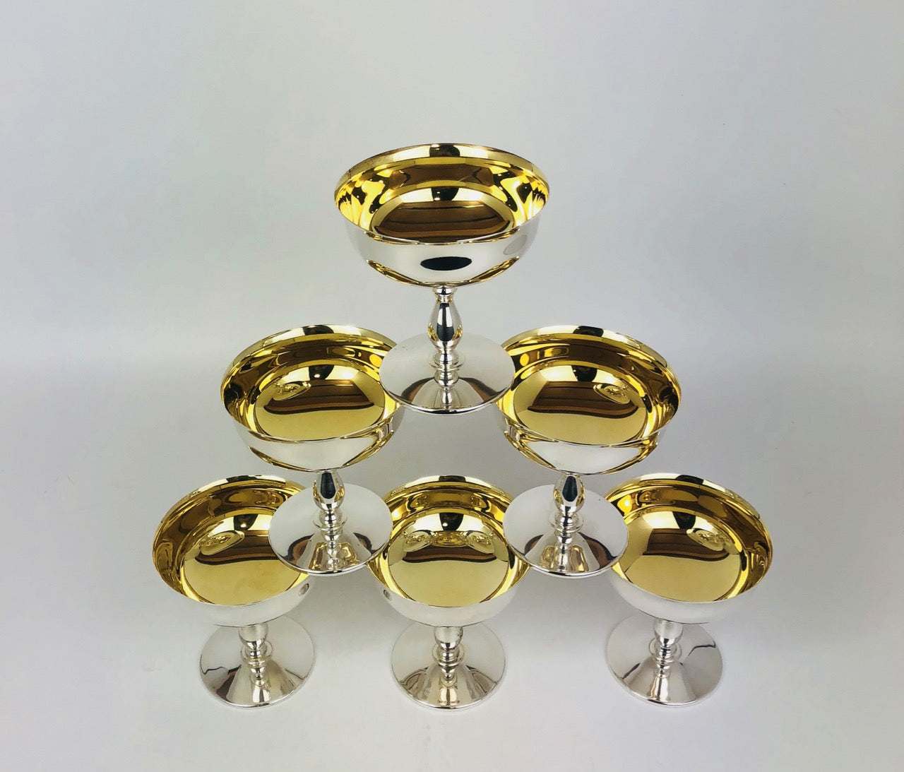 Sei coppe per gelarto in argento '800 dorate inernamente