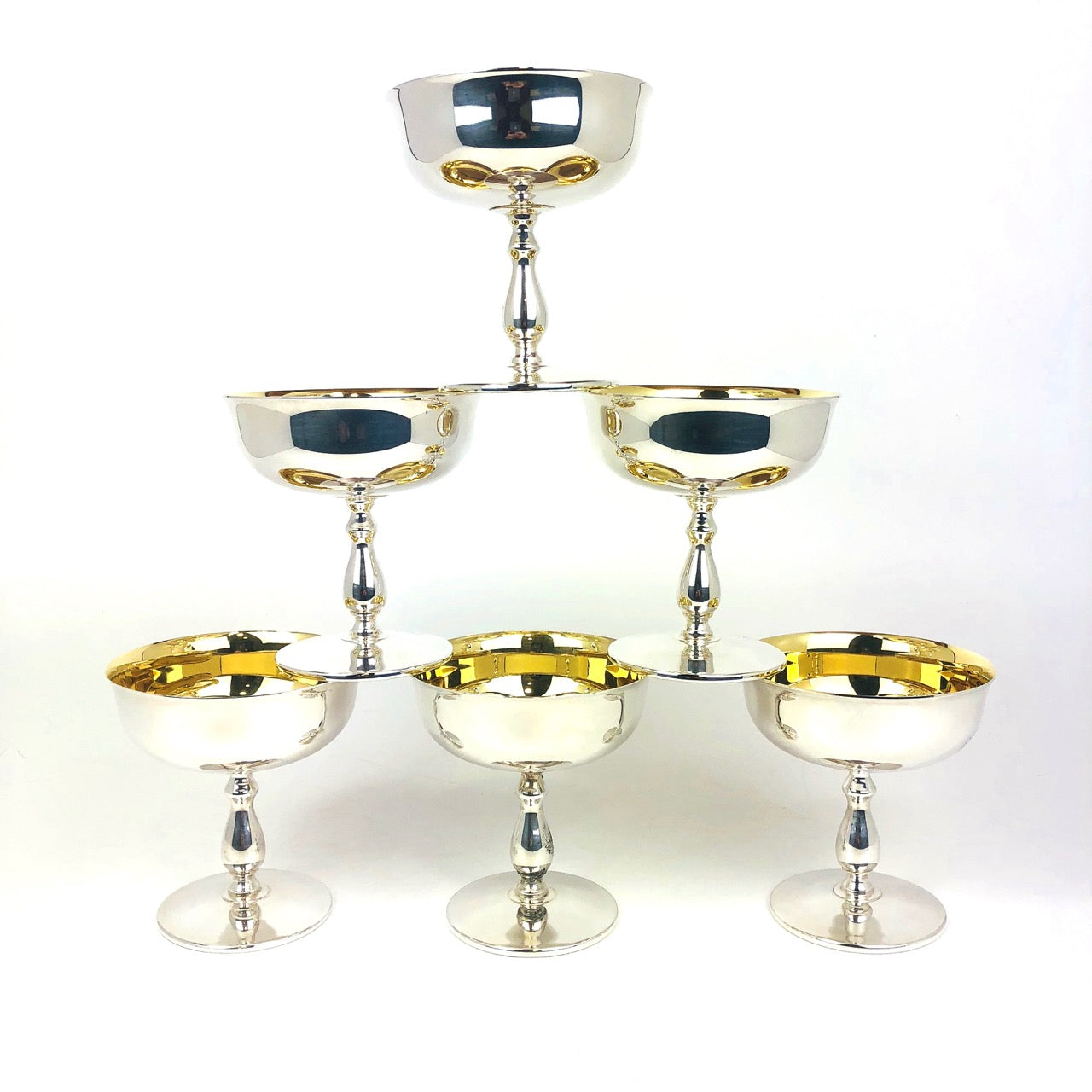 Sei coppe per gelarto in argento '800 dorate inernamente