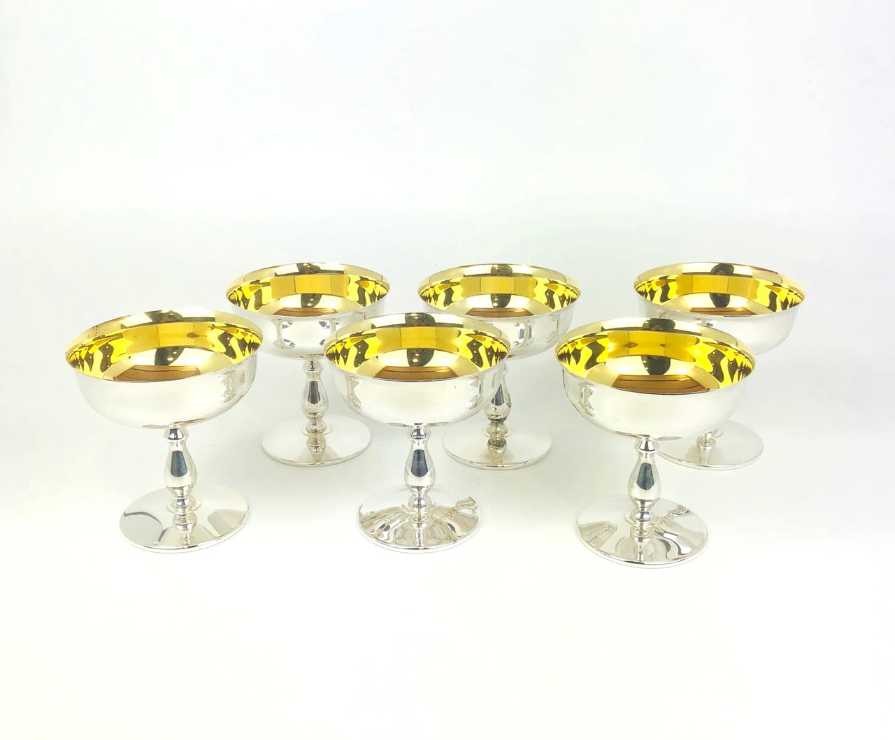 Sei coppe per gelarto in argento '800 dorate inernamente