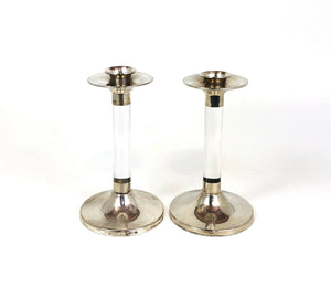 Due porta candele arg.'925 + plastica stile moderno