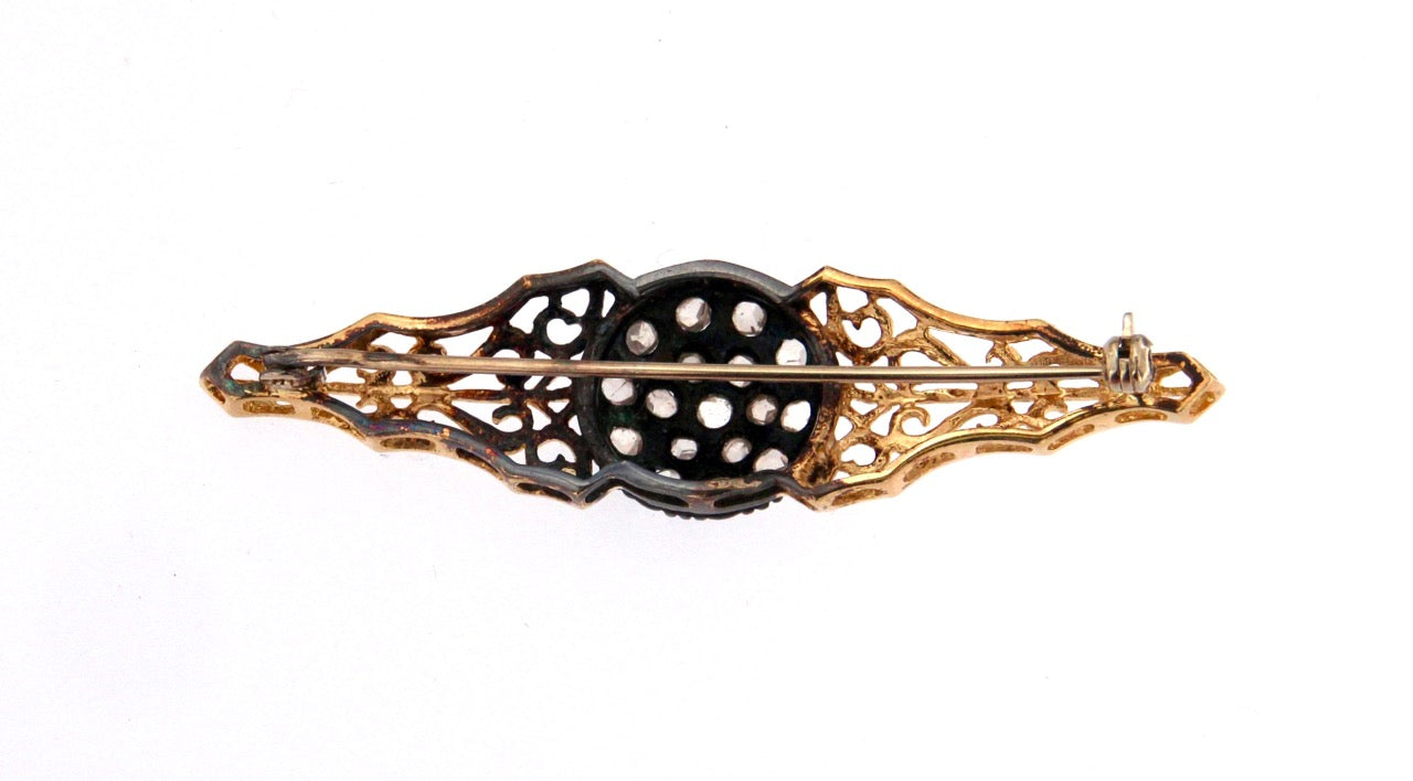 Spilla in oro 18 kt e argento 800 diamanti taglio rosette stile antico