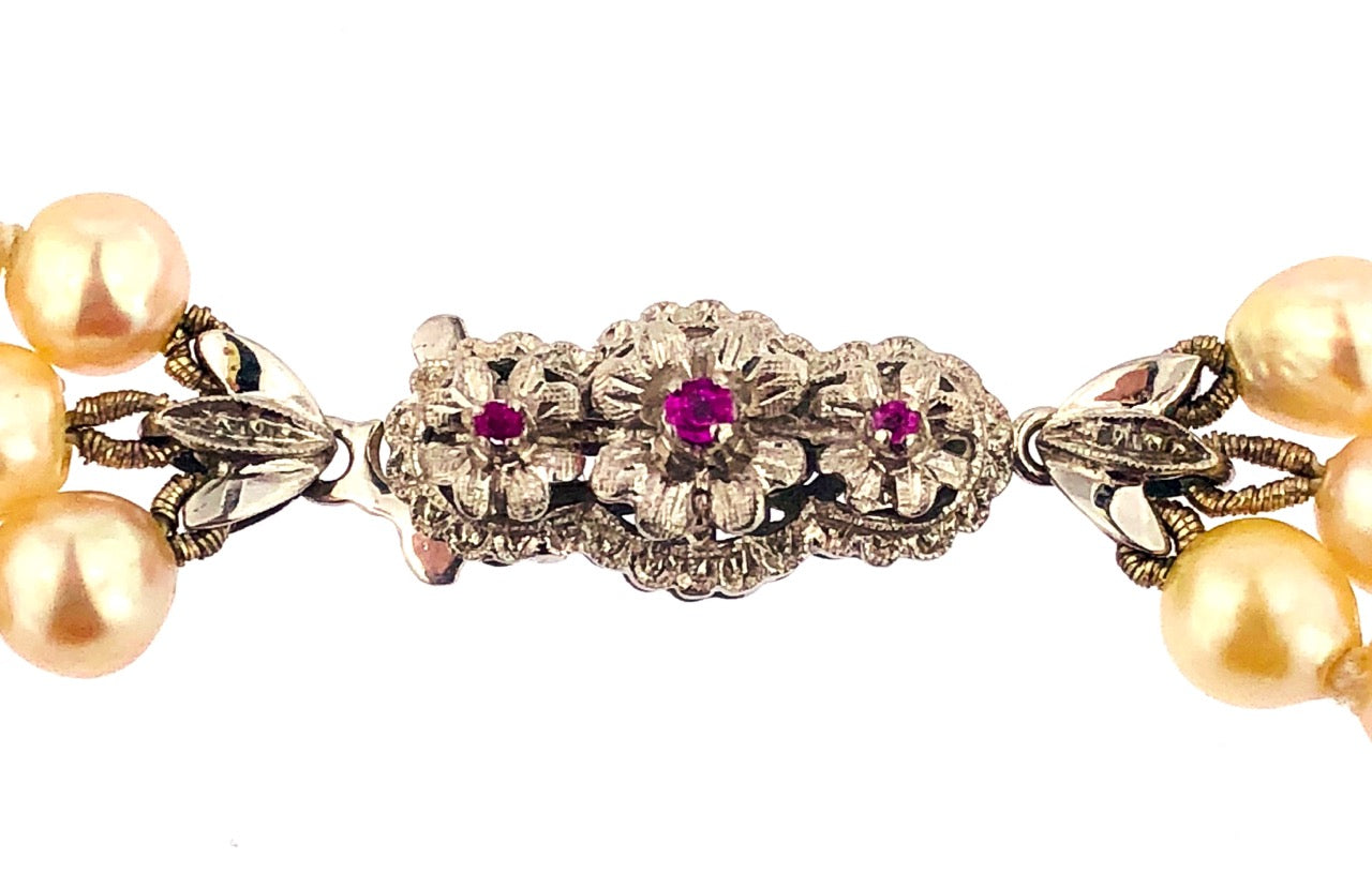 Collana perle Akoya Giappone tre fili vintage con chiusura in oro bianco 18 kt