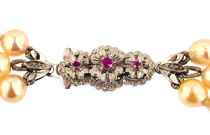 Collana perle Akoya Giappone tre fili vintage con chiusura in oro bianco 18 kt