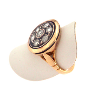 Anello in oro giallo e argento stile antico con rosette
