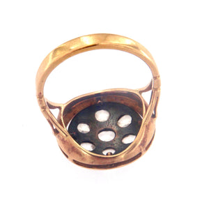 Anello in oro giallo e argento stile antico con rosette