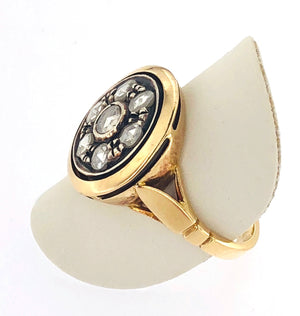 Anello in oro giallo e argento stile antico con rosette