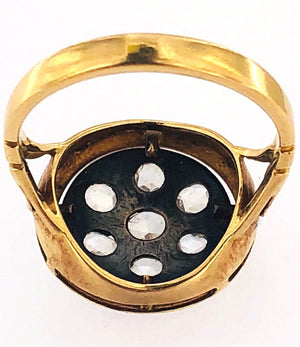 Anello in oro giallo e argento stile antico con rosette