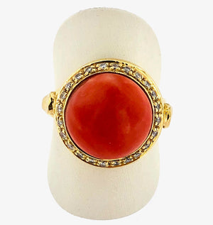 Anello in oro 18 kt con corallo e brillanti usato