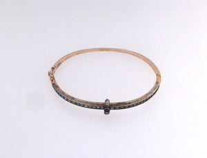 Bracciale ovale oro 12 kt. e argento con rosette e pietra rossa centrale più due diamanti usato