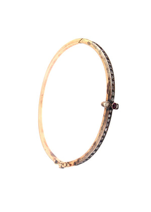 Bracciale ovale oro 12 kt. e argento con rosette e pietra rossa centrale più due diamanti usato