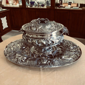 Zuppiera con piatto in argento 800 Bollo 628FI disegno di Gerardo Sacco Pezzo unico