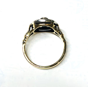 Anello in oro 18 kt e argento stile antico con diamanti