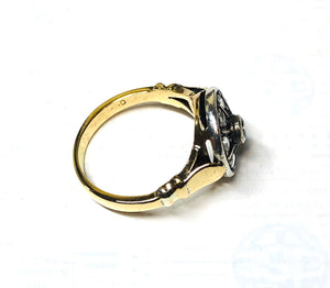 Anello in oro 18 kt e argento stile antico con diamanti