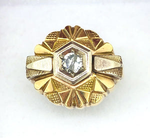 Anello D'epoca in oro bianco e giallo 12 kt con diamante
