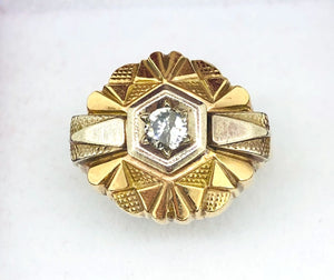 Anello D'epoca in oro bianco e giallo 12 kt con diamante