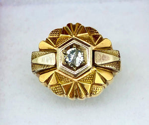 Anello D'epoca in oro bianco e giallo 12 kt con diamante