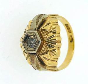 Anello D'epoca in oro bianco e giallo 12 kt con diamante