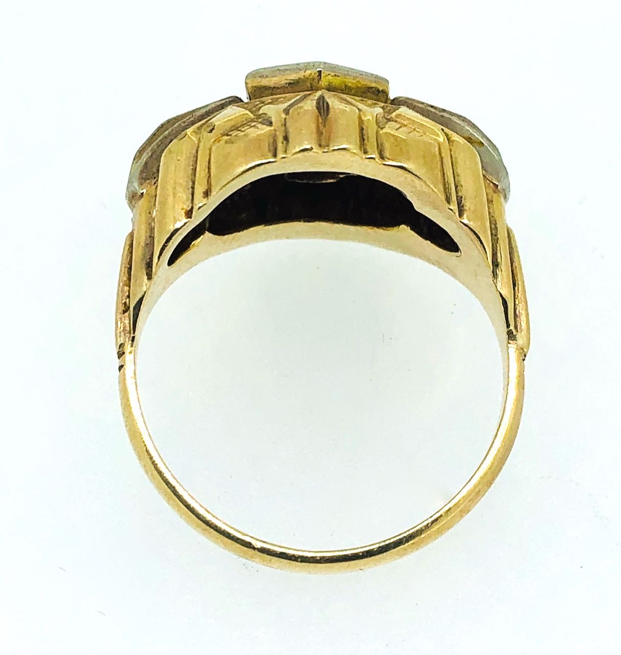 Anello D'epoca in oro bianco e giallo 12 kt con diamante