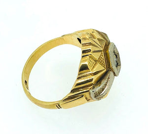 Anello D'epoca in oro bianco e giallo 12 kt con diamante