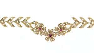 Girocollo in oro 18 kt lavorazione a cera persa artigianale con diamanti e rubini