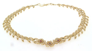 Girocollo in oro 18 kt lavorazione a cera persa artigianale con diamanti e rubini