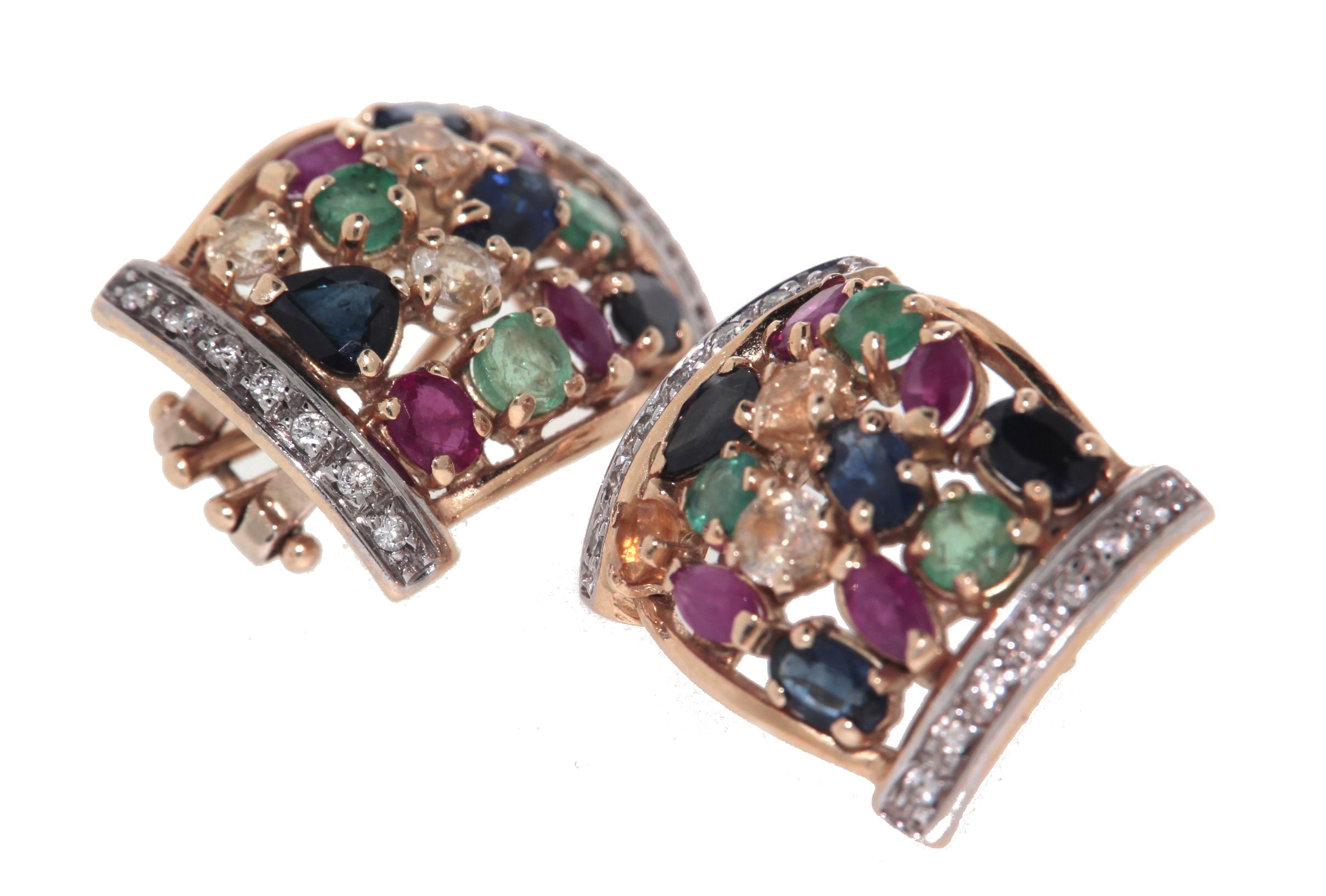 Orecchini in oro giallo 18 kt con diamanti e pietre