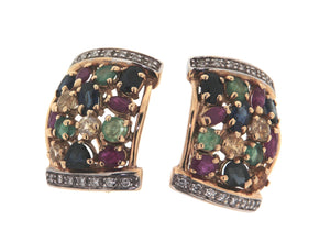 Orecchini in oro giallo 18 kt con diamanti e pietre