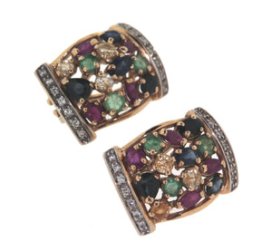 Orecchini in oro giallo 18 kt con diamanti e pietre