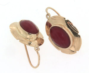 Coppia di orecchini in oro giallo 18 kt stile antico con corallo sardo