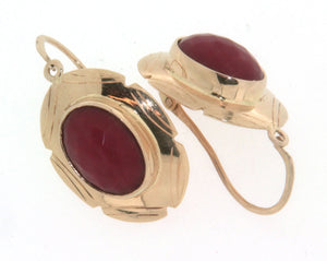 Coppia di orecchini in oro giallo 18 kt stile antico con corallo sardo